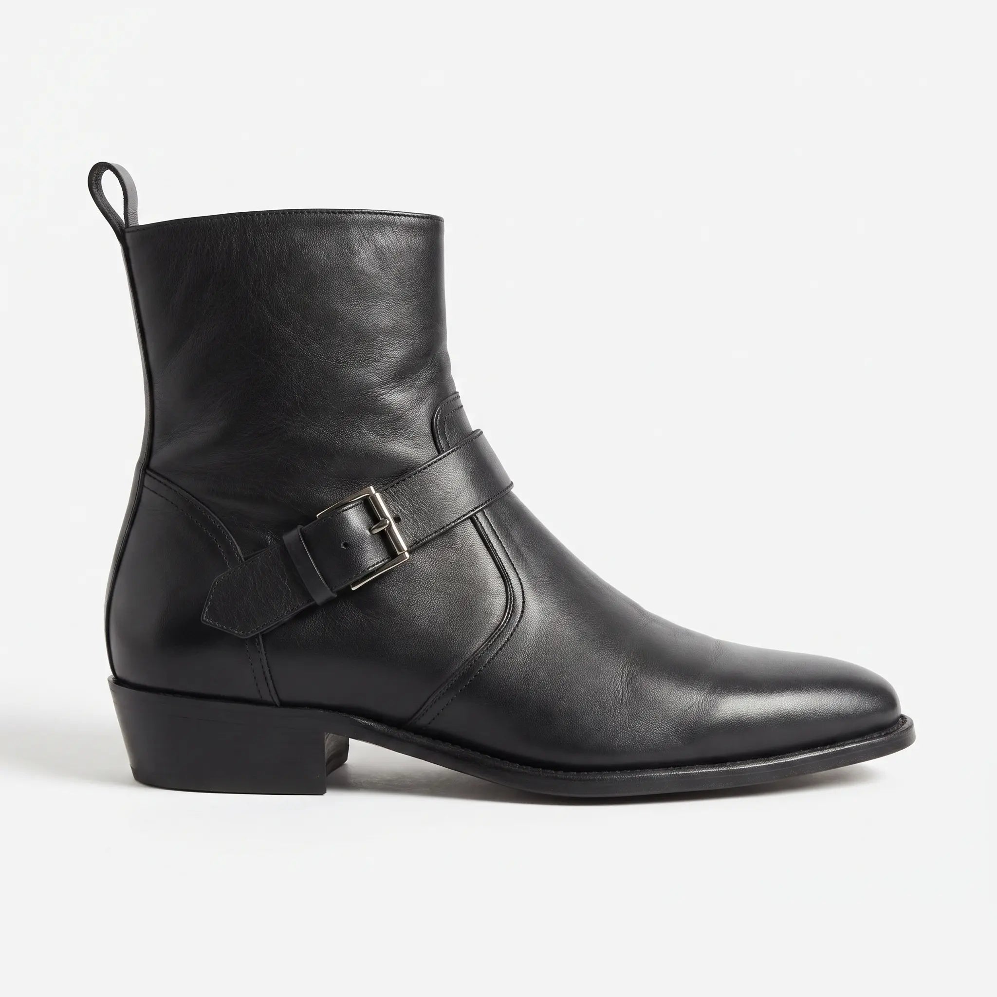 Men's Black Plain-Toe Leather Biker Boots - Blakenham