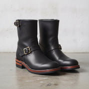 Men's Black Plain-Toe Leather Biker Boots — Bolton