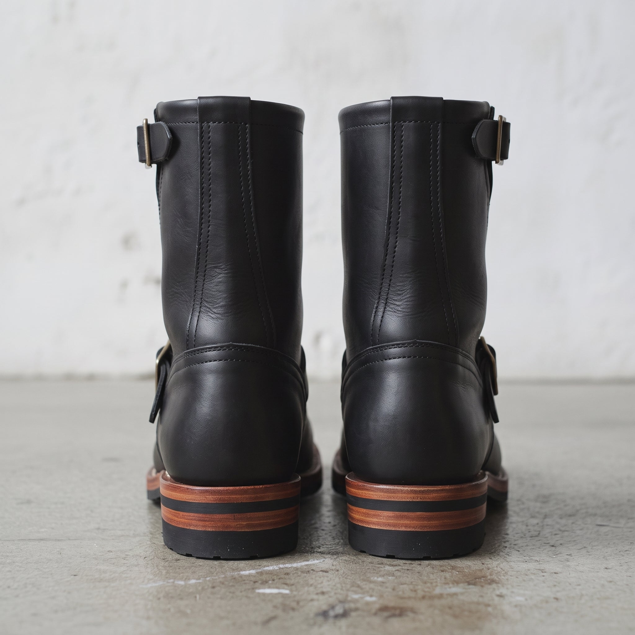 Men's Black Plain-Toe Leather Biker Boots — Bolton