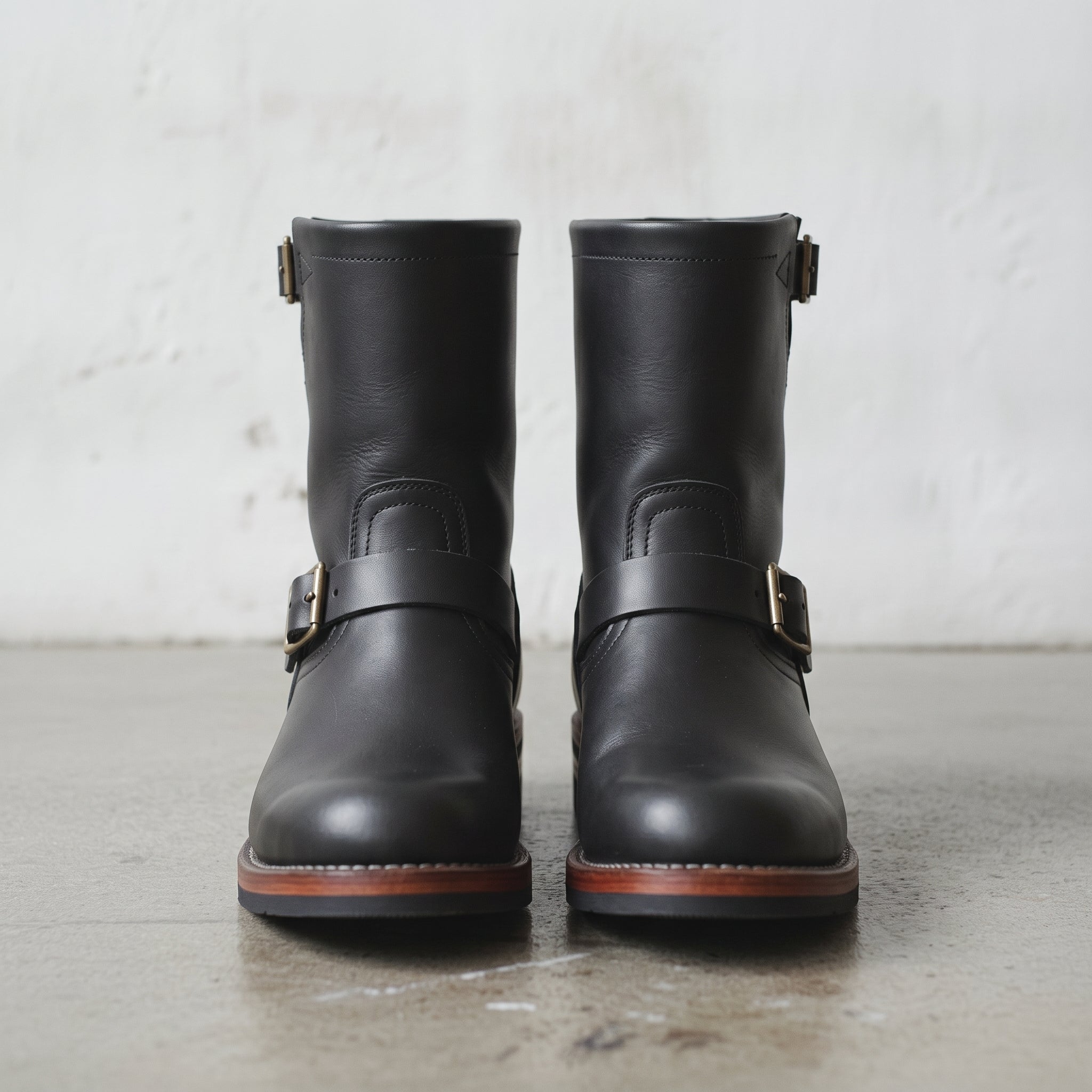 Men's Black Plain-Toe Leather Biker Boots — Bolton