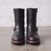 Men's Black Plain-Toe Leather Biker Boots — Bolton