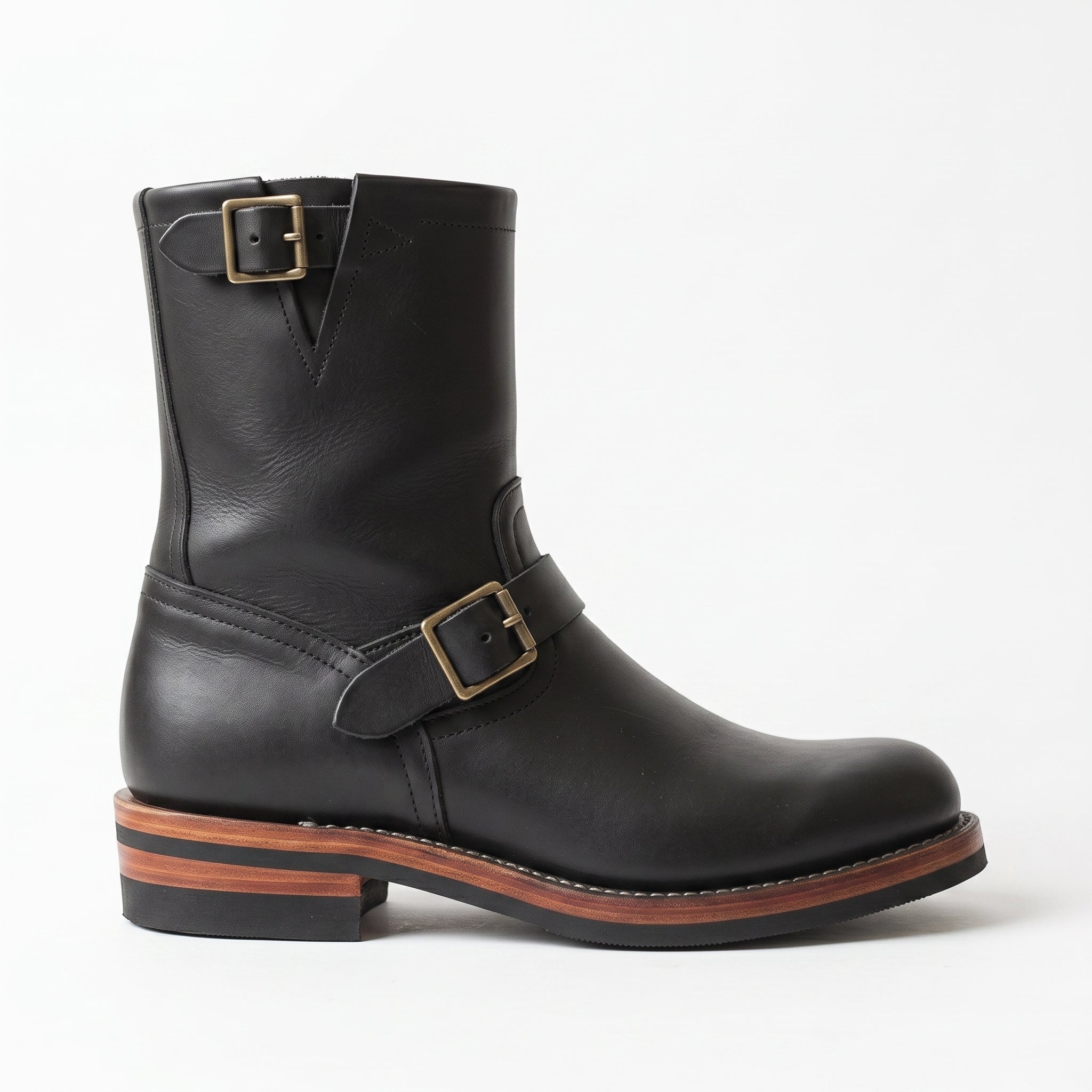 Men's Black Plain-Toe Leather Biker Boots — Bolton