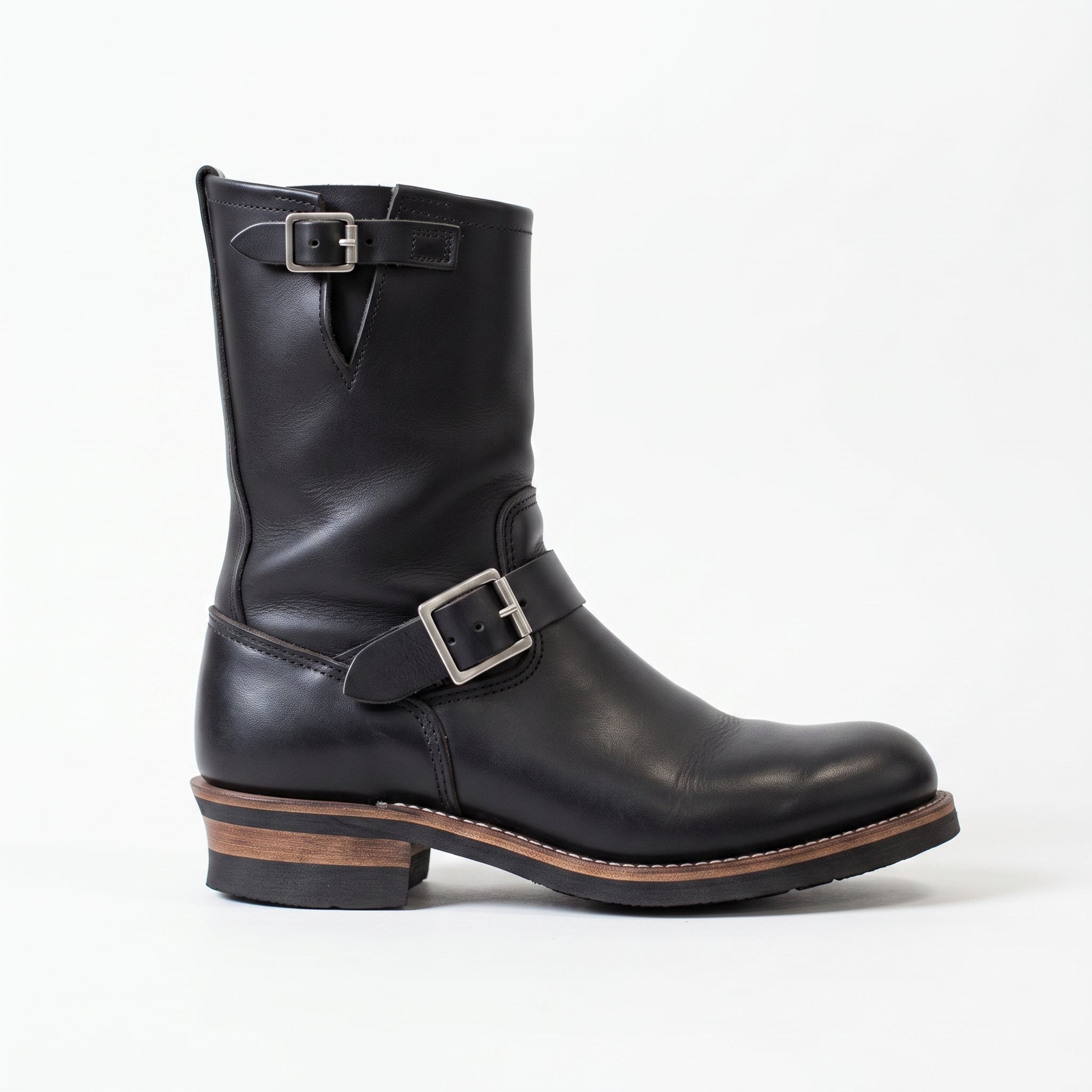 Men's Black Plain-Toe Leather Biker Boots — Brimley
