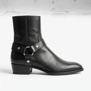 Men's Black Plain-Toe Leather Biker Boots — Hulse
