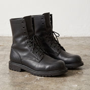 Men's Black Plain-Toe Leather Biker Boots — Wharfedale