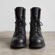 Men's Black Plain-Toe Leather Biker Boots — Wharfedale