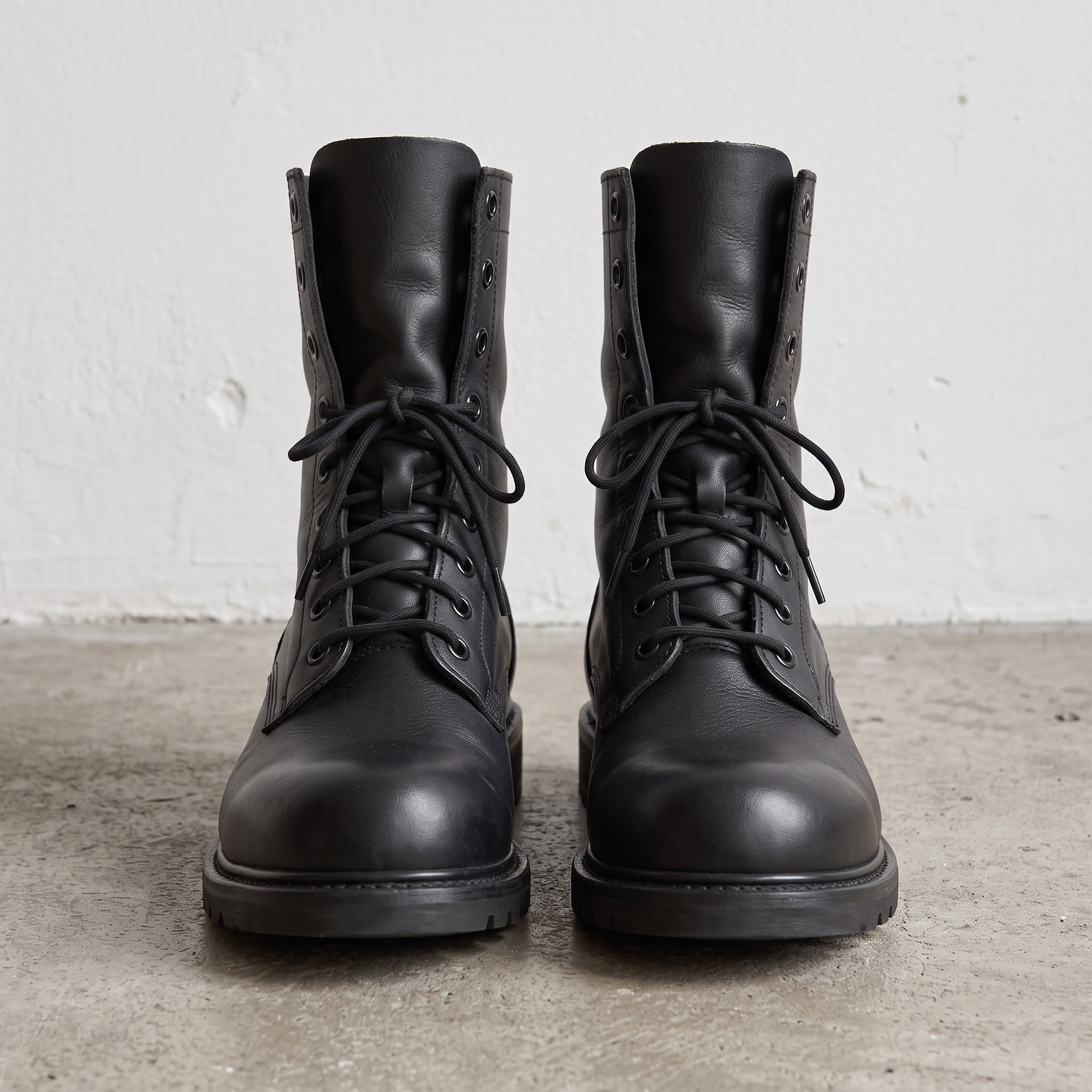 Men's Black Plain-Toe Leather Biker Boots — Wharfedale