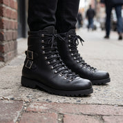 Men's Black Plain-Toe Leather Hiker Boots — Enfield