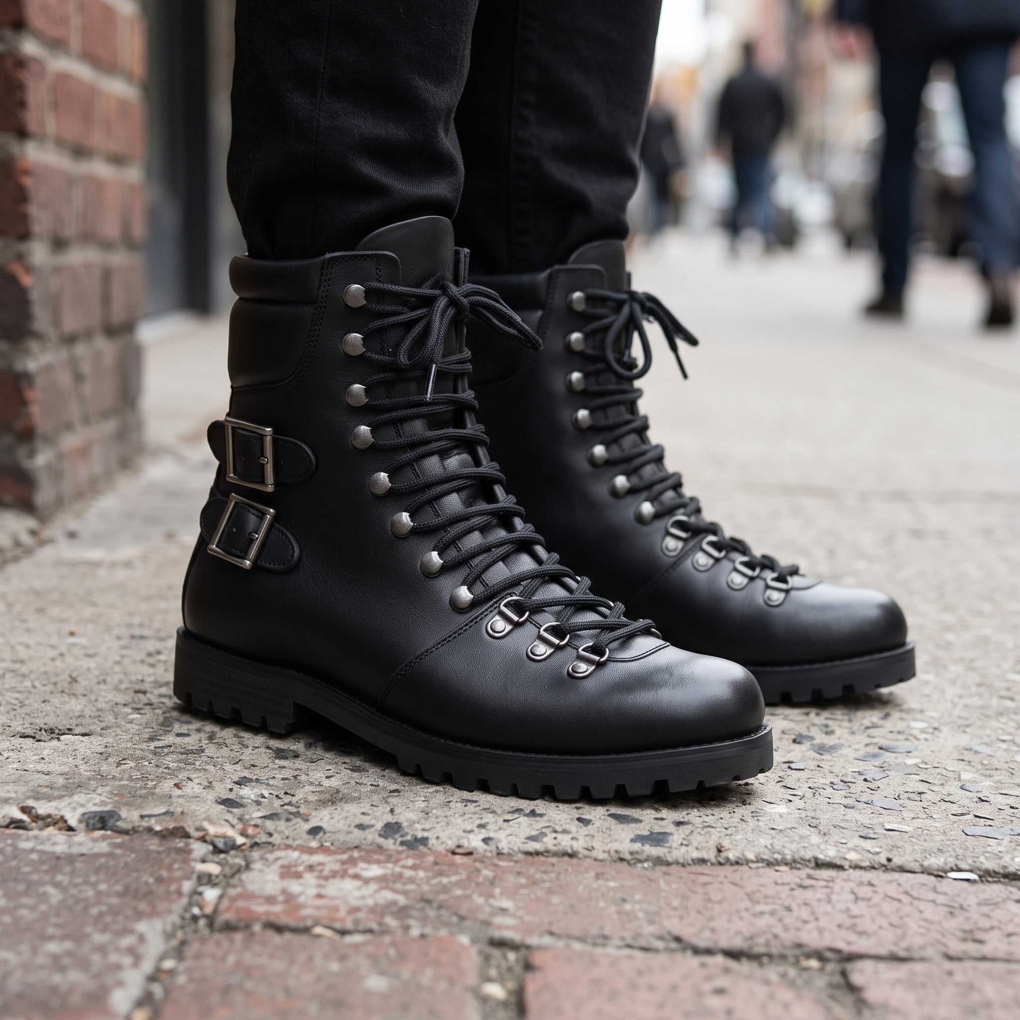 Men's Black Plain-Toe Leather Hiker Boots — Enfield