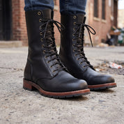 Men's Black Plain-Toe Leather Combat Boots — Bickham