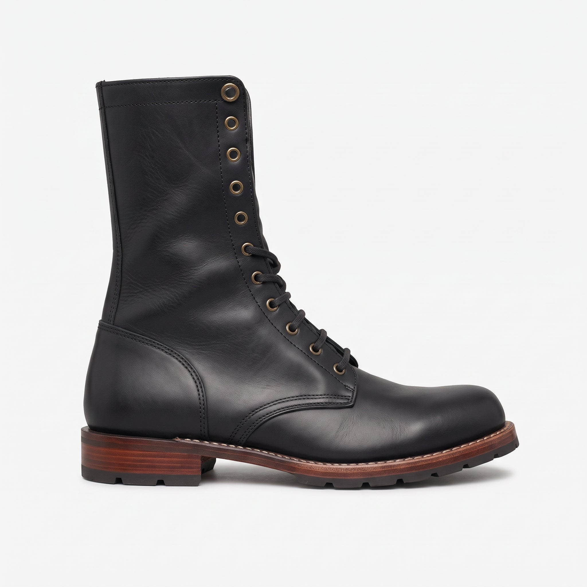 Men's Black Plain-Toe Leather Combat Boots — Bickham