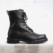 Men's Black Plain-Toe Leather Combat Boots — Bishopstone