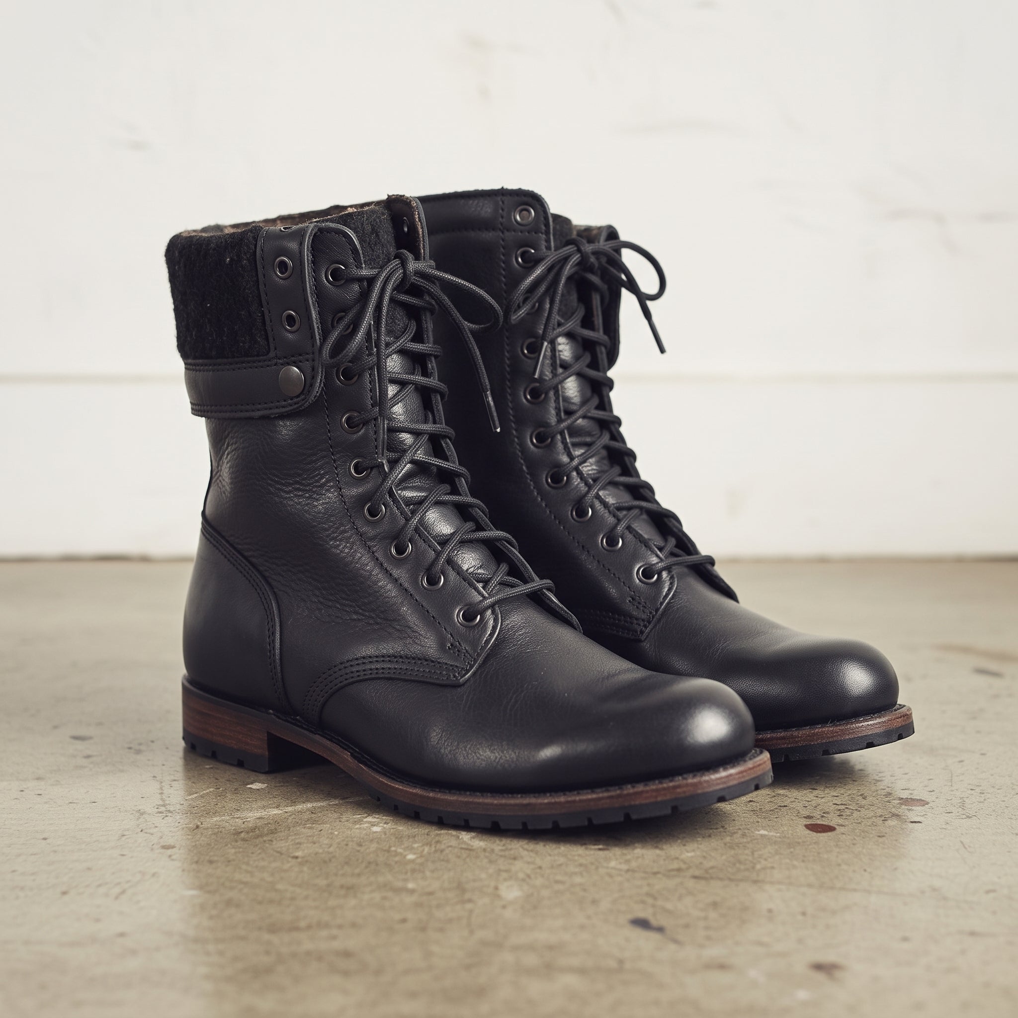 Men's Black Plain-Toe Leather Combat Boots — Gulliver