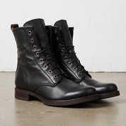 Men's Black Plain-Toe Leather Combat Boots — Henshall