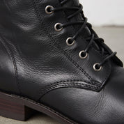 Men's Black Plain-Toe Leather Combat Boots — Henshall