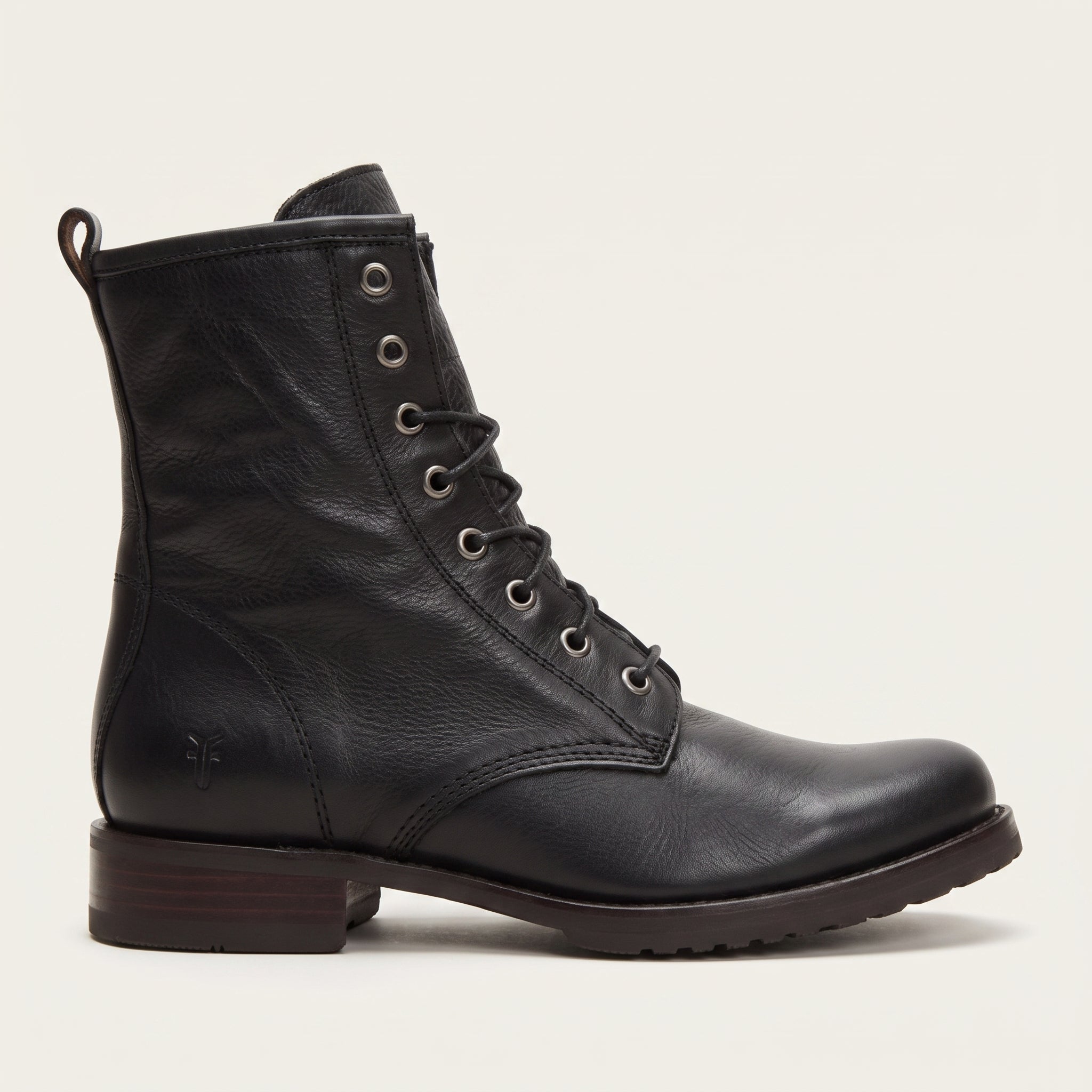 Men's Black Plain-Toe Leather Combat Boots — Henshall