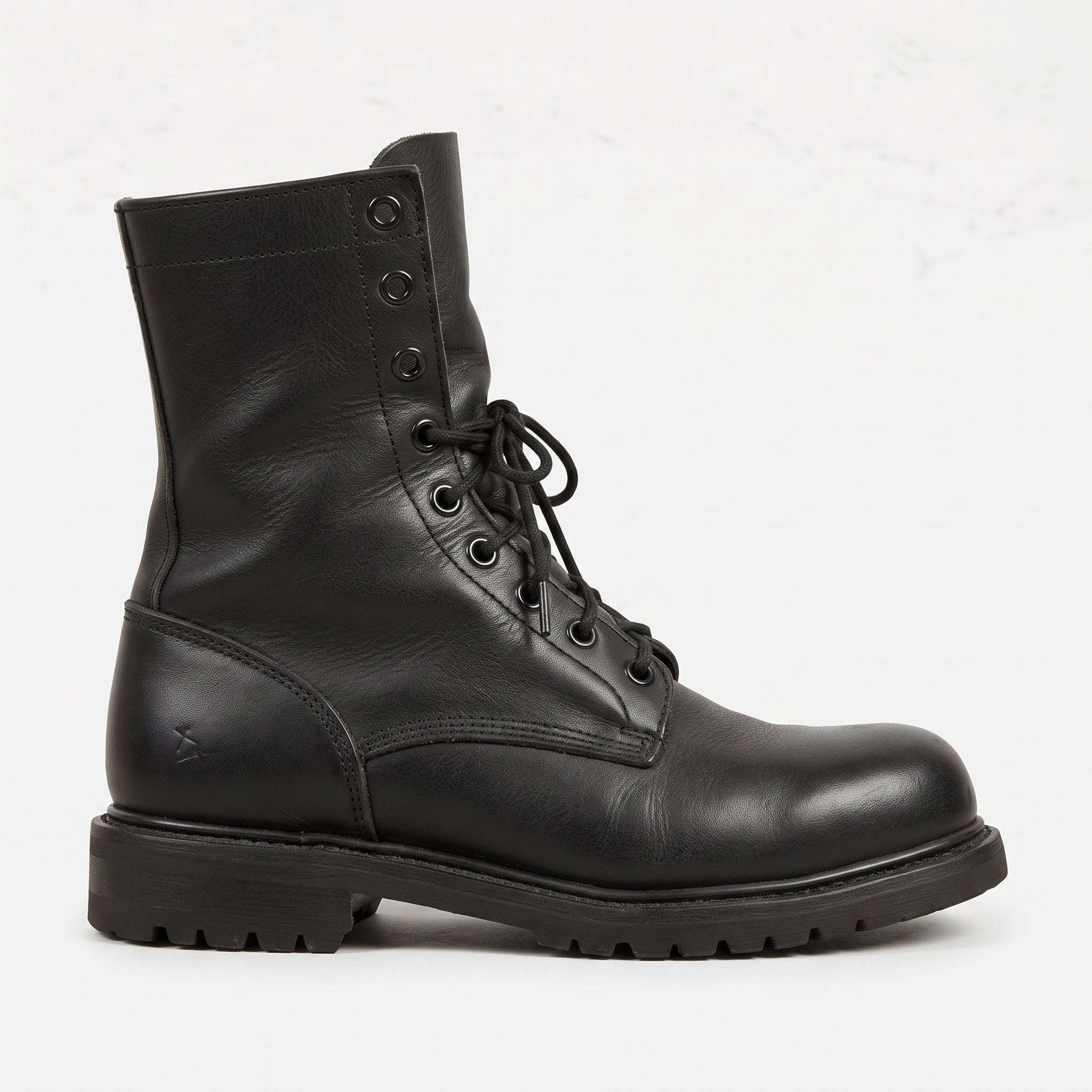 Men's Black Plain-Toe Leather Biker Boots — Wharfedale