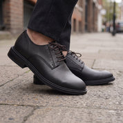 Men's Black Plain-Toe Leather Derby Shoes — Hiscott