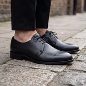 Men's Black Plain-Toe Leather Derbys — Birchfield