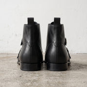 Men's Black Plain-Toe Leather Double Monk Boots — Fovant