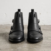 Men's Black Plain-Toe Leather Double Monk Boots — Fovant