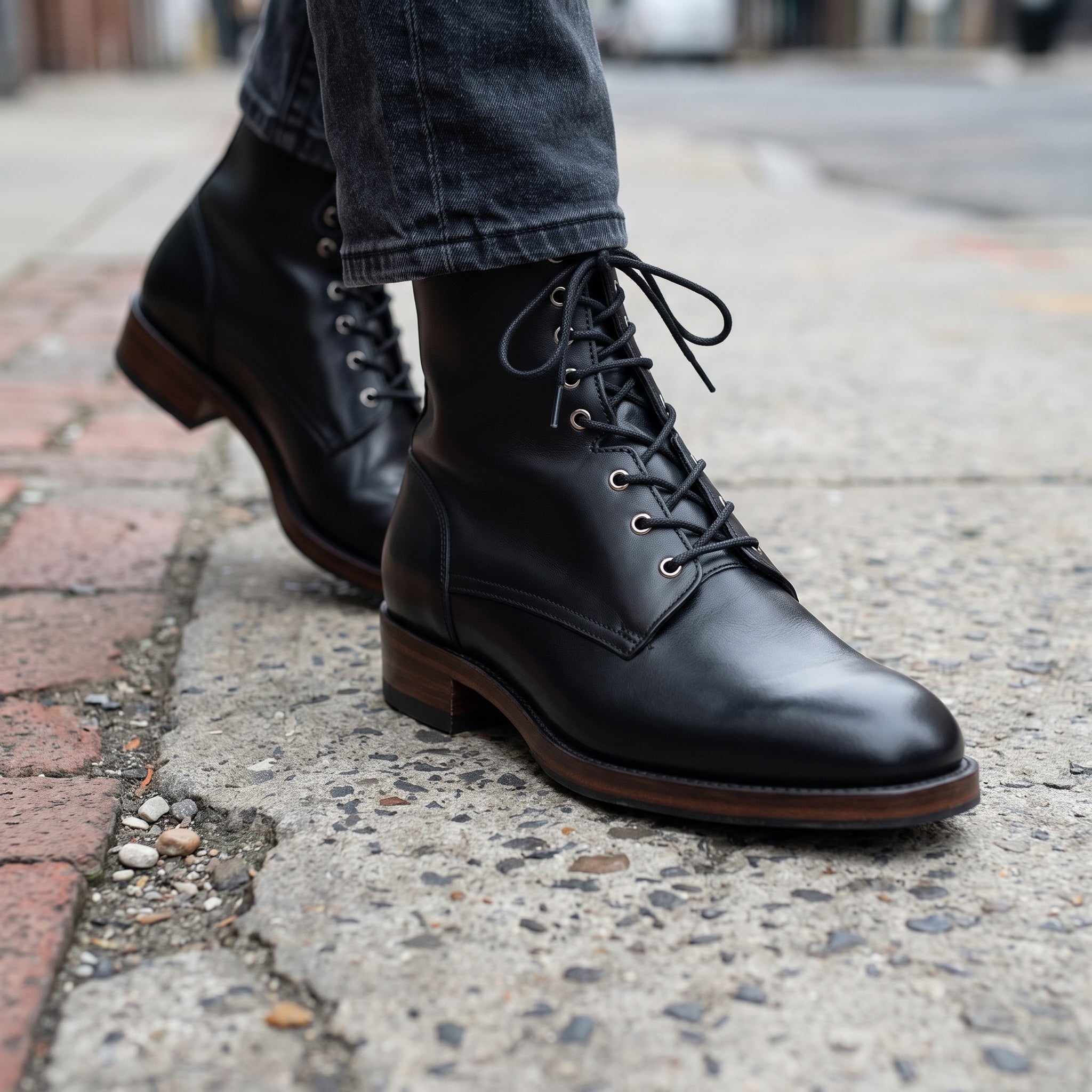 Men's Black Plain-Toe Leather Combat Boots — Ashhurst — Ashhurst