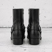 Men's Black Plain-Toe Leather Biker Boots — Hulse