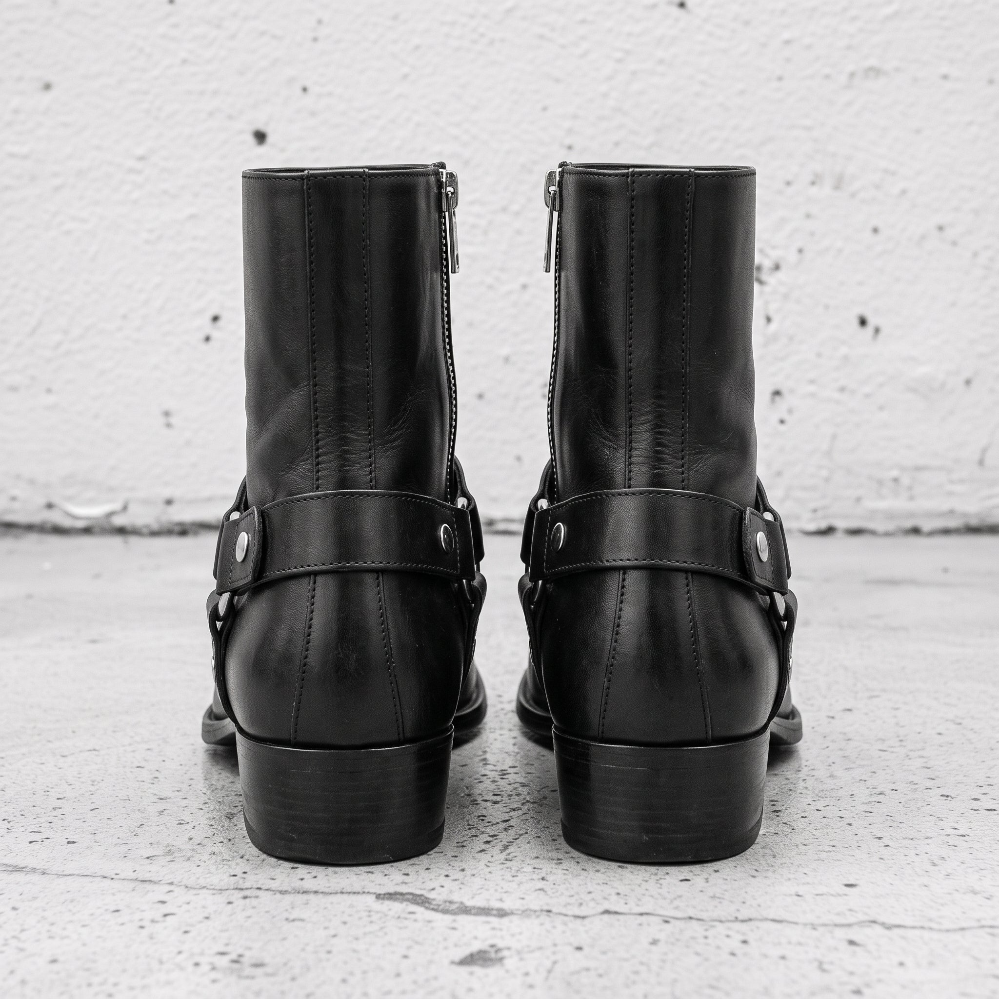 Men's Black Plain-Toe Leather Biker Boots — Hulse