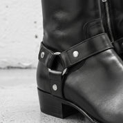 Men's Black Plain-Toe Leather Biker Boots — Hulse