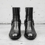 Men's Black Plain-Toe Leather Biker Boots — Hulse
