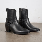 Men's Black Plain-Toe Leather Harness Boots — Bardon
