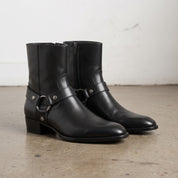 Men's Black Plain-Toe Leather Biker Boots — Livingston