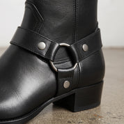 Men's Black Plain-Toe Leather Biker Boots — Livingston