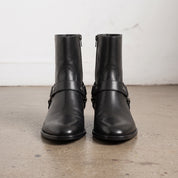 Men's Black Plain-Toe Leather Biker Boots — Livingston