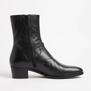 Men's Black Plain-Toe Leather High-Heel Zipper Ankle Boots — Fenhurst