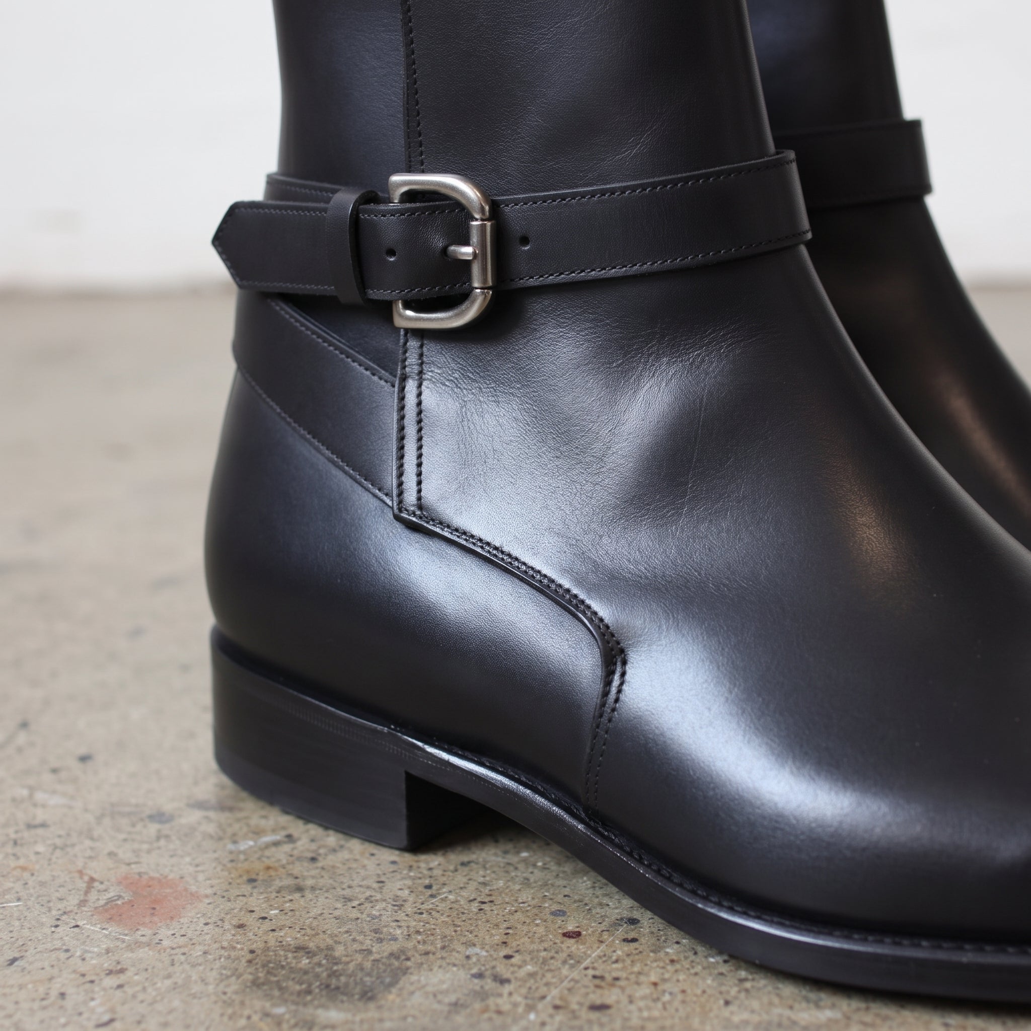 Men's Black Plain-Toe Leather Monk Boots — Barrowden