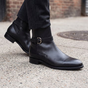 Men's Black Plain-Toe Leather Monk Boots — Barrowden
