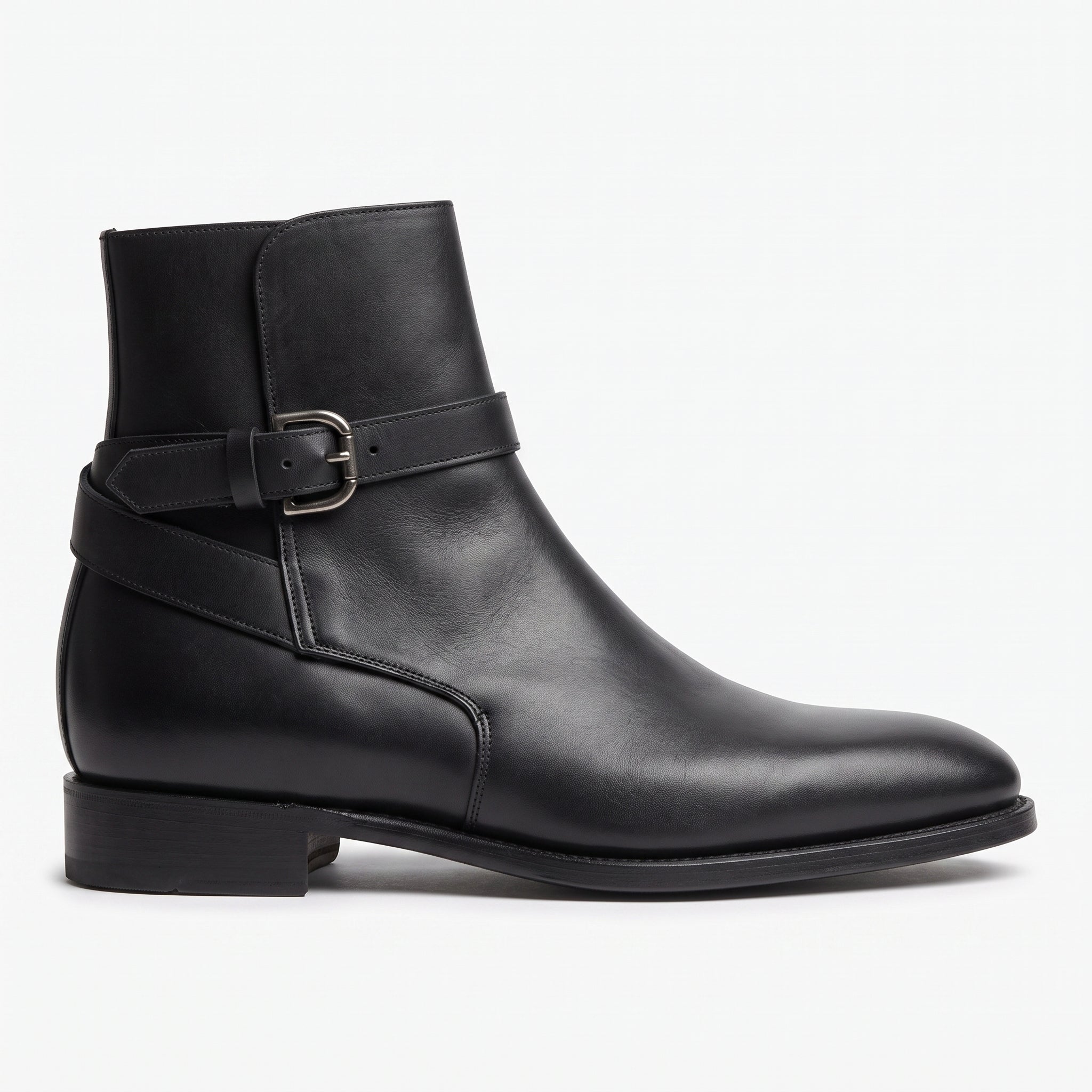 Men's Black Plain-Toe Leather Monk Boots — Barrowden