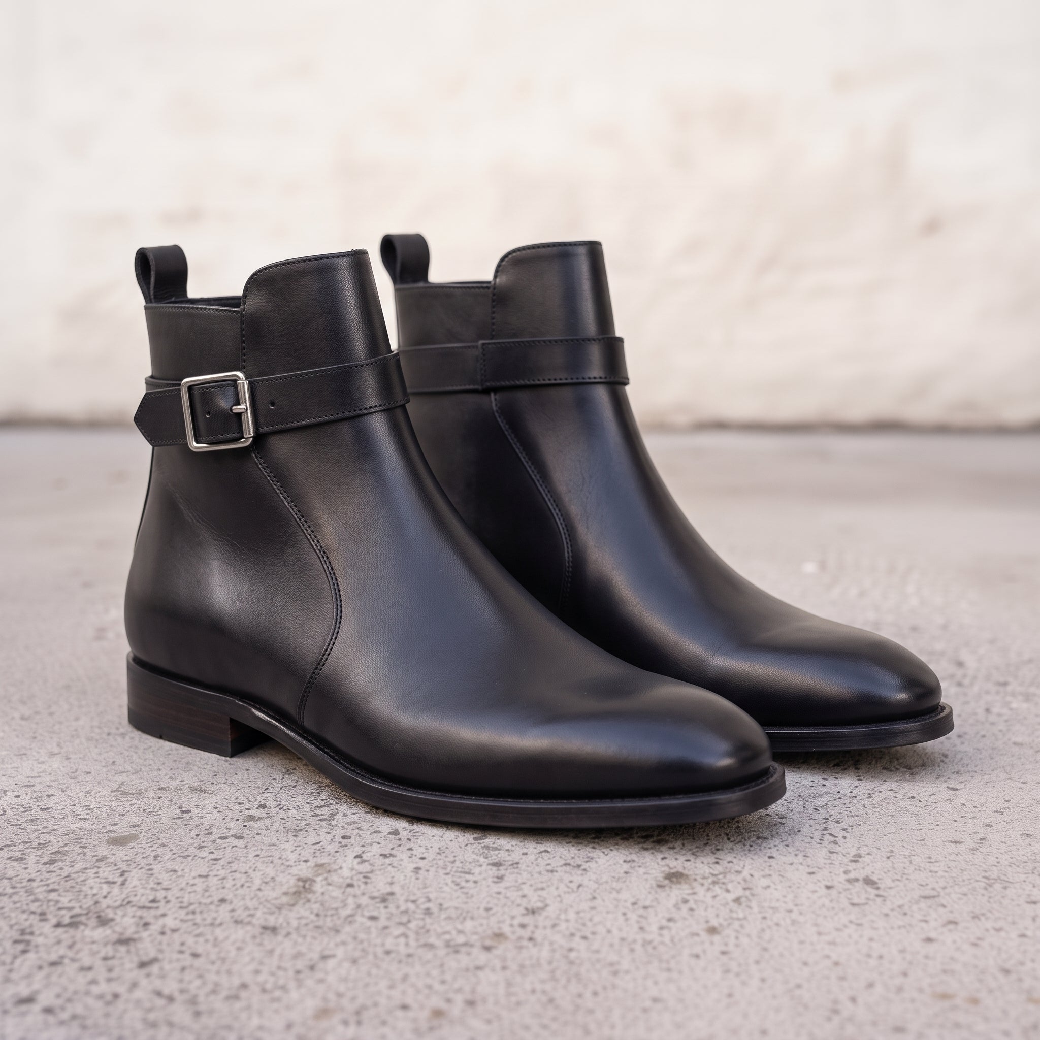 Men's Black Plain-Toe Leather Monk Boots — Gillow