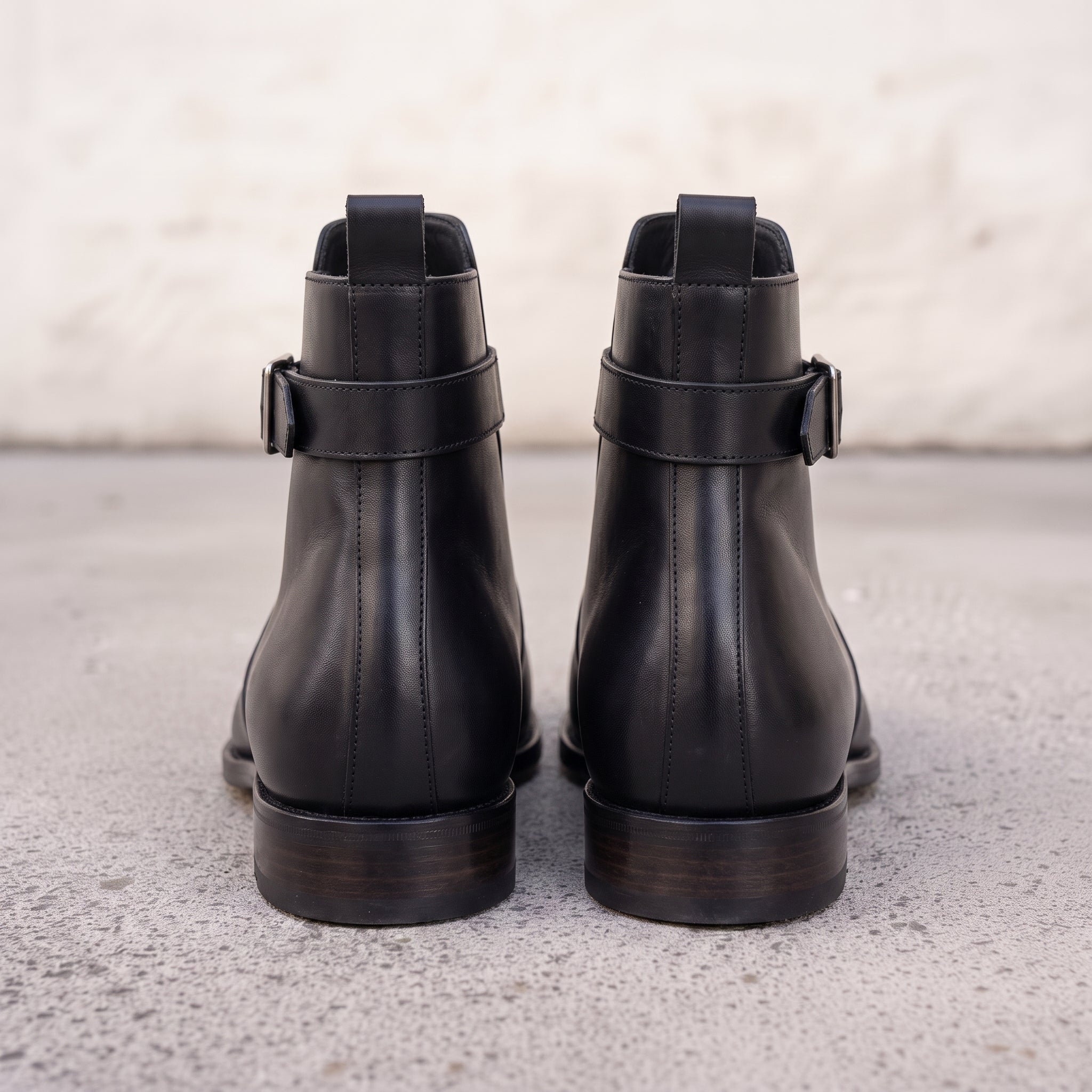 Men's Black Plain-Toe Leather Monk Boots — Gillow