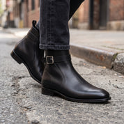 Men's Black Plain-Toe Leather Monk Boots — Gillow
