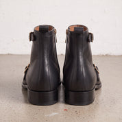 Men's Black Plain-Toe Leather Double Monk Boots — Broomley