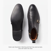 Men's Black Plain-Toe Leather Double Monk Boots — Broomley