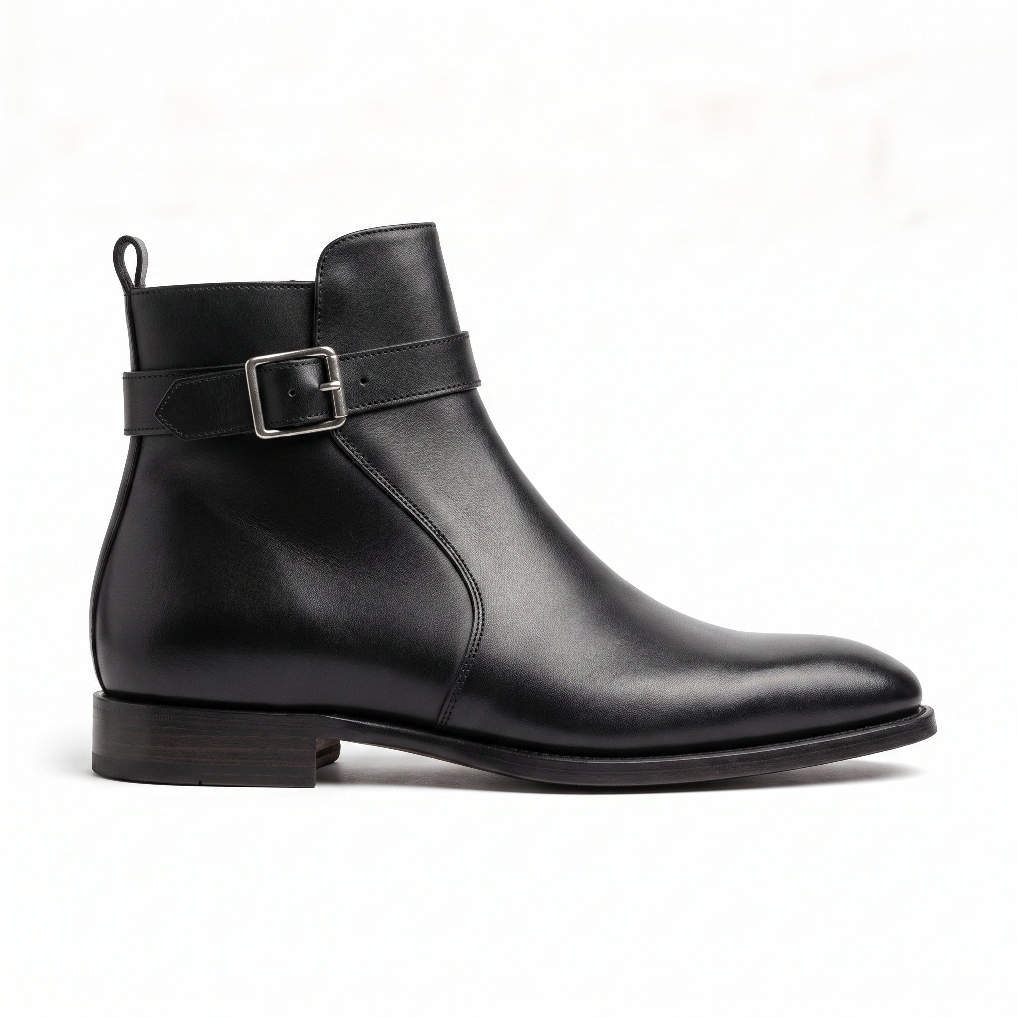 Men's Black Plain-Toe Leather Monk Boots — Gillow