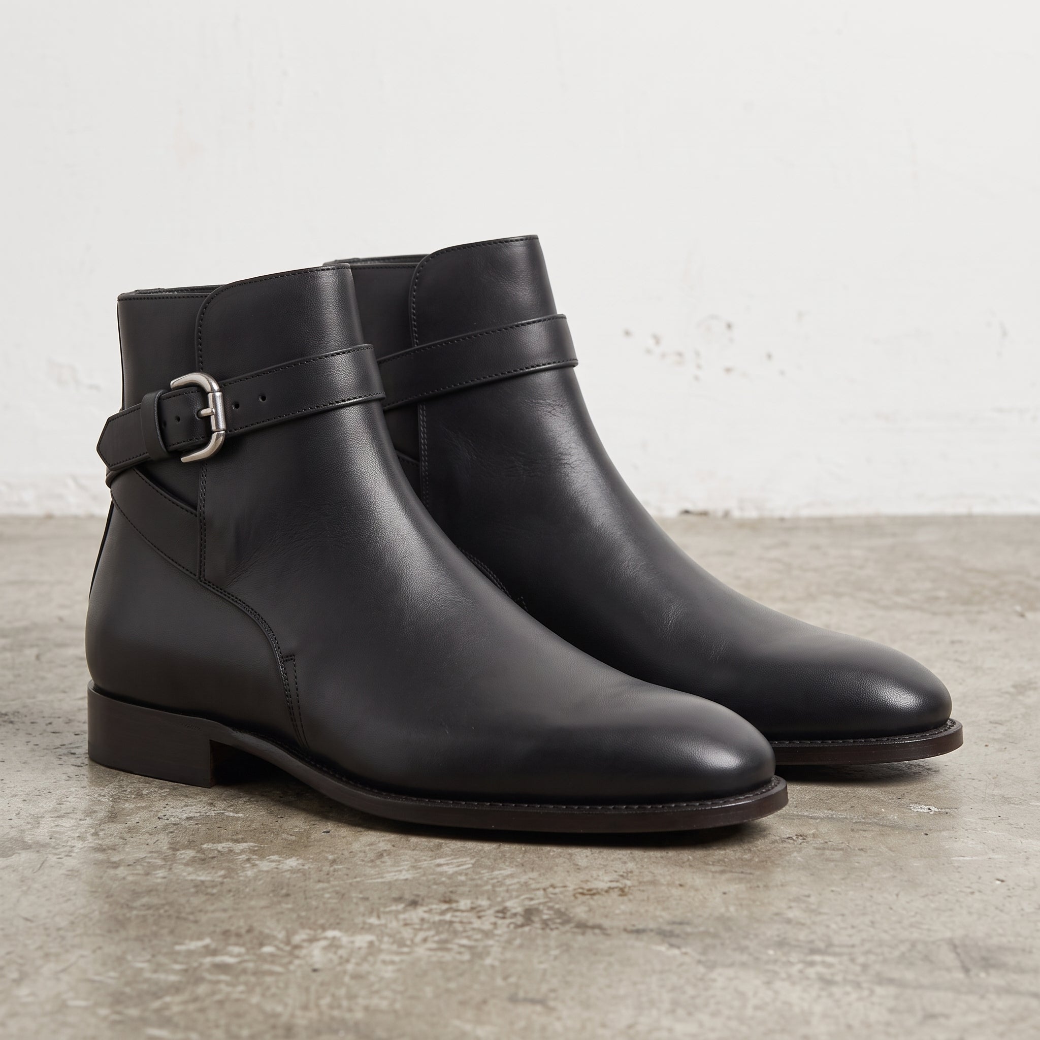 Men's Black Plain-Toe Leather Monk Boots — Marden