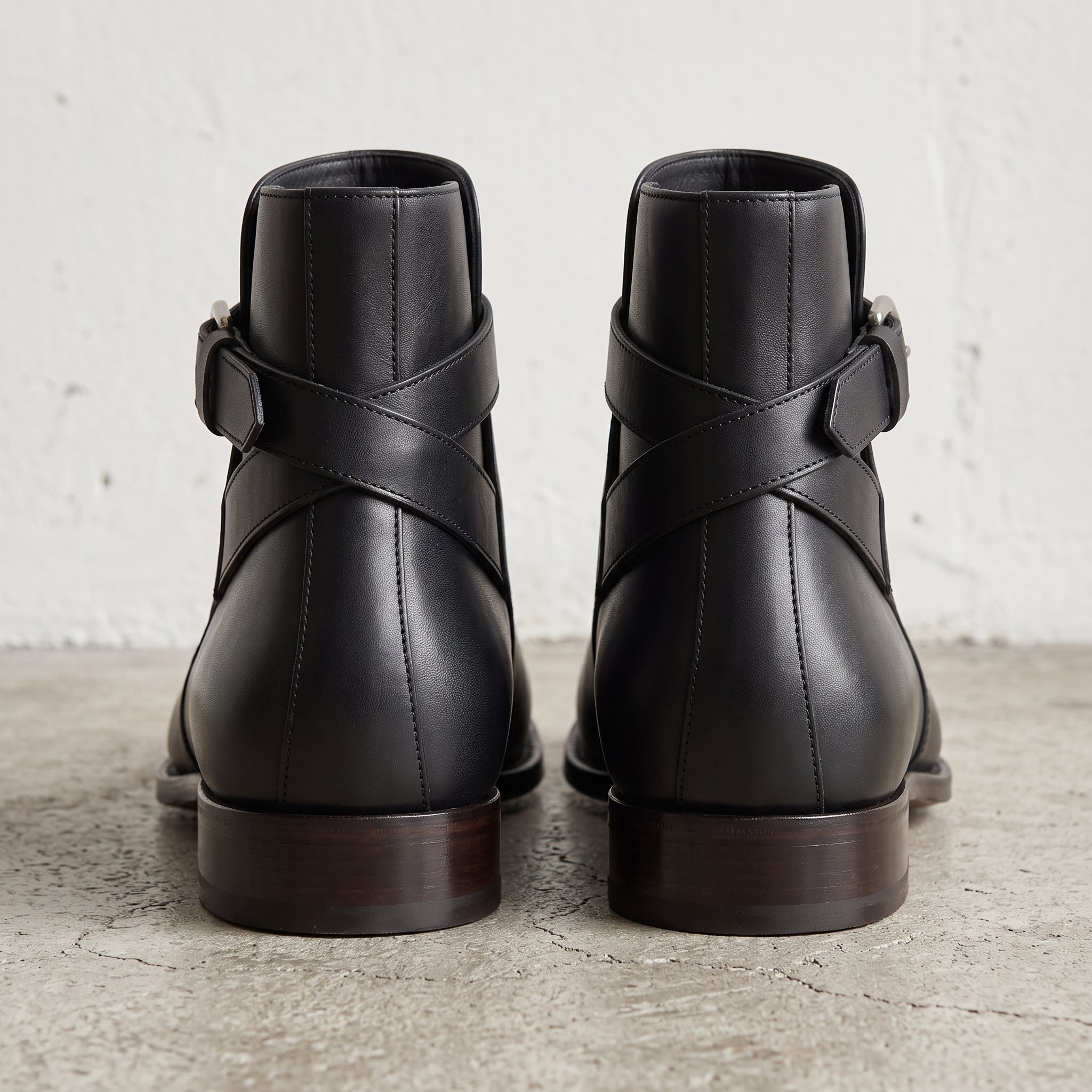 Men's Black Plain-Toe Leather Monk Boots — Marden