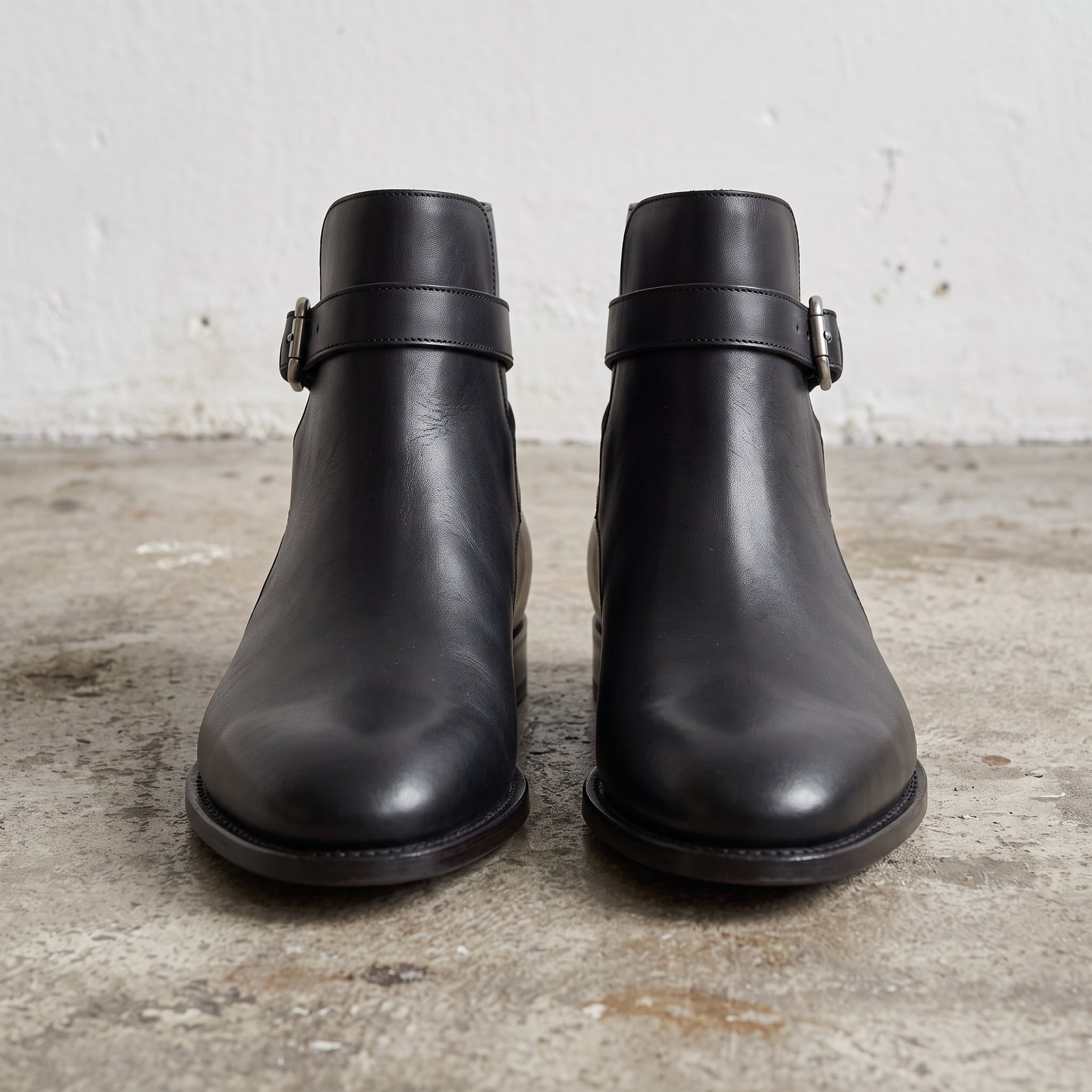 Men's Black Plain-Toe Leather Monk Boots — Marden