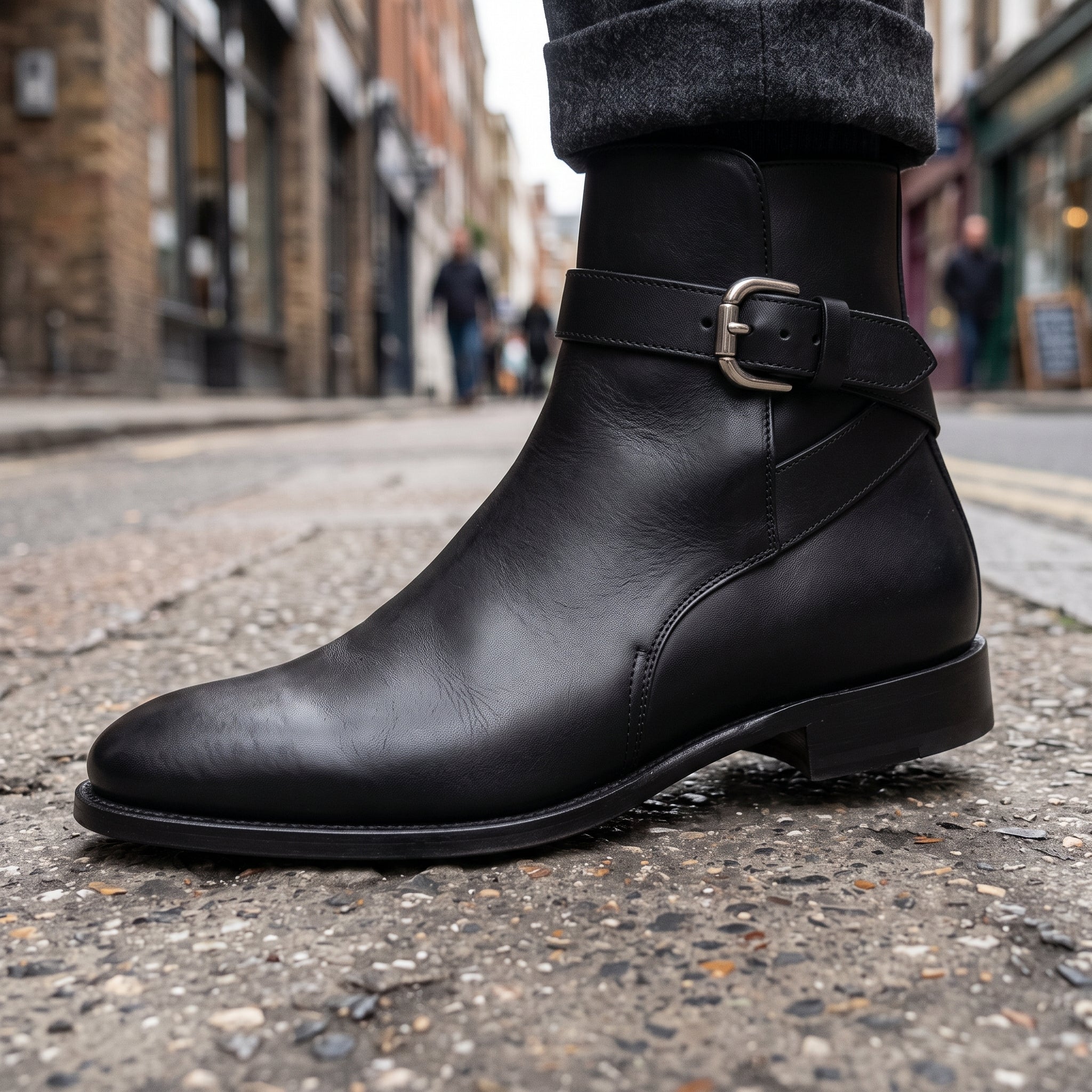 Men's Black Plain-Toe Leather Monk Boots — Marden