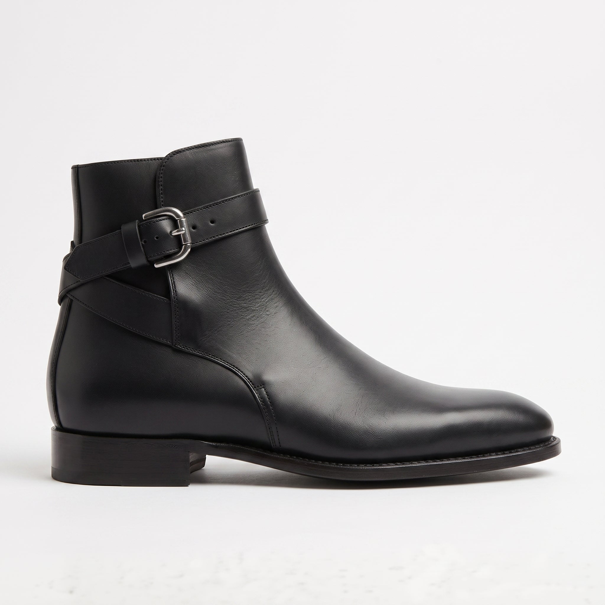 Men's Black Plain-Toe Leather Monk Boots — Marden