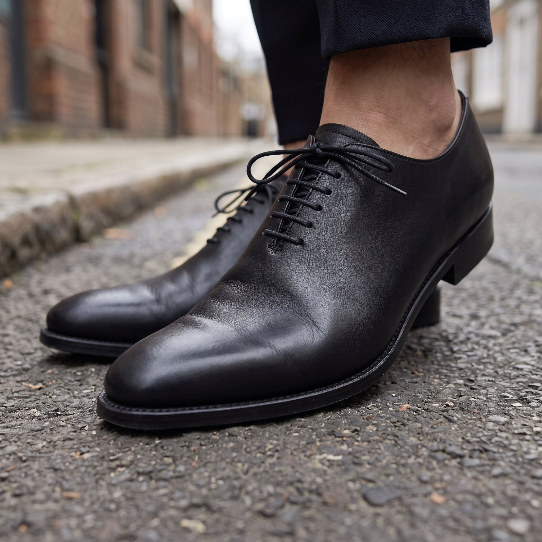 Men's Black Plain-Toe Leather Oxfords — Barlaston